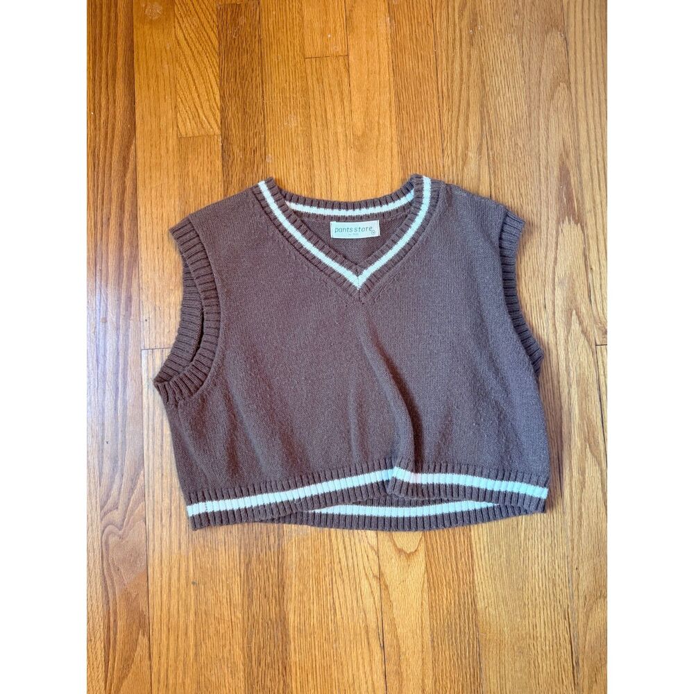 Pants Store Brown Cream Cropped Sweater Vest Preppy M